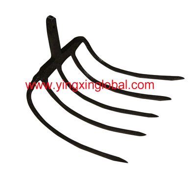 HK10055 Carbon Steel Forged 5 Tines Farming Pitch-Fork Garden Digging Steel Hook Curved Fork Rake